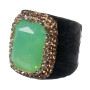 Opal Green Rhinestone Leather Ring 