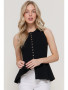 Sleeveless Peplum Top Black Sweater Button Detail