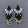 Glass Bead Boho Butterfly Blue Black Earrings