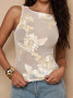 ARRIVING SOON Sheer Embellished Beige Tank Top