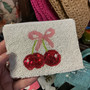 Cherries Beaded Coin Purse Fully Lined Zippet Closure 
