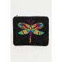 Dragonfly Black Beaded Coin Purse Lined Zipper Closure