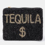 Tequila Beaded Coin Purse Black Lined Zipper Closure 