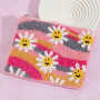 Smiley Face Flowers Beaded Coin Purse Lined Zipper Closure