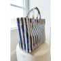 Tote Bag Purse Navy Cream Stripe Shiny Canvas ARRIVAL MID APRIL