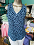 LuLu B V Neck Sleeveless Top Coolant Like Fabric Blue Leopard