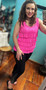 LuLu B Sleeveless Ruffle Cha Cha Coolant Like Fabric Top Hot Pink