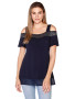 Belldini Cold Shoulder Studded Layered Navy Top