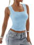 Textured Tank Top Square Neck Blue