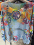 Loowie Lt Blue Multi Colored Peace Sign One Size Knit Top