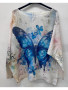 Loowie White Blue Butterfly One Size Knit Top Made In Italy
