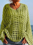 Open Weave Top V Neck Lime Green