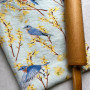 Linen Hand Towel Blue Birds Forsythias 