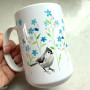 Forget Me Knot Flowers Tufted Titmouse Ceramic 15oz Mug