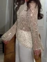 Open Weave Sequin Off White Top