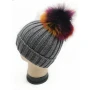 Winter Beanie Hat Removable Pom Grey Lined