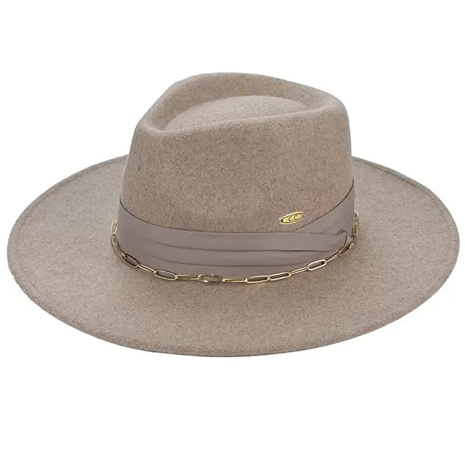 Biege Metal Chain Accented Solid Panama Hat Accessories | Metal Chain Pointed Solid Panama Hat | Poshmark main image 2