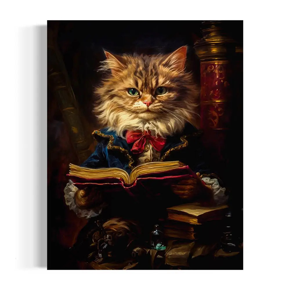 Whimsical Baroque Cat Reading Art Print - Go Brazen
