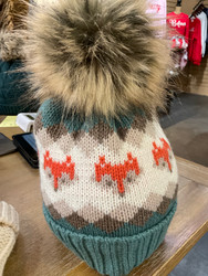 Beanie, Pom Fleece Lined Fox Teal Orange