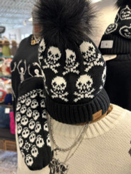 Beanie, Pom Skulls Fleece Lined Black