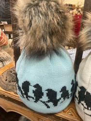 Beanie, Pom Fleece Lined Birds Blue
