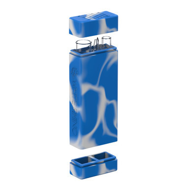 White Rhino Dual Original Silicone Container w Glass Straw & Chillum BLUE WHITE