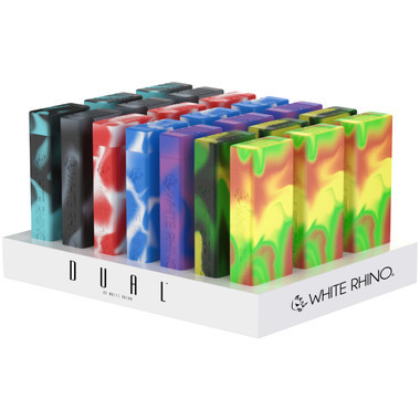 White Rhino Dual Original Silicone Container w Glass Straw & Chillum - Assorted Colors 21CT Display
