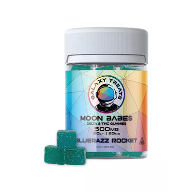 Galaxy Treats Moon Babies D8 Gummies 500MG Blue Razz Rocket