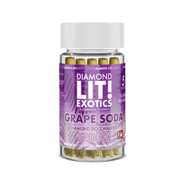 LIT THC Diamond Exotic Prerolls Joint Jar 1G-5CT Grape Soda Indica