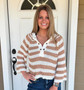 Eyelet stripe bell sleeve sweater