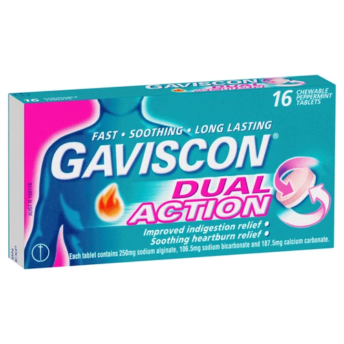 Gaviscon Dual Action Peppermint - 16 Tablets Front Of Pack