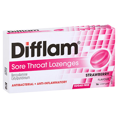 Difflam Sore Throat Lozenges Strawberry - 16 Pack