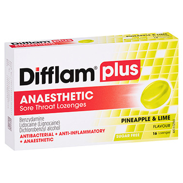 Difflam Plus Anaesthetic Sore Throat Lozenges Pineapple & Lime - 16 Pack