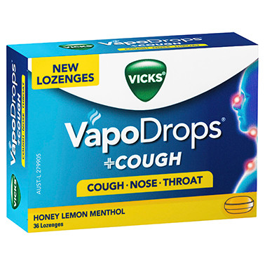 Vicks VapoDrops + Cough Honey Lemon Menthol 36 Lozenges at Blooms The Chemist