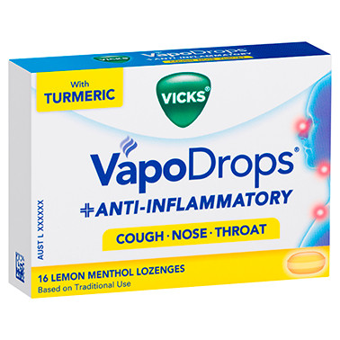 Vicks VapoDrops + Anti-Inflammatory Lemon Menthol 16 Lozenges at Blooms The Chemist