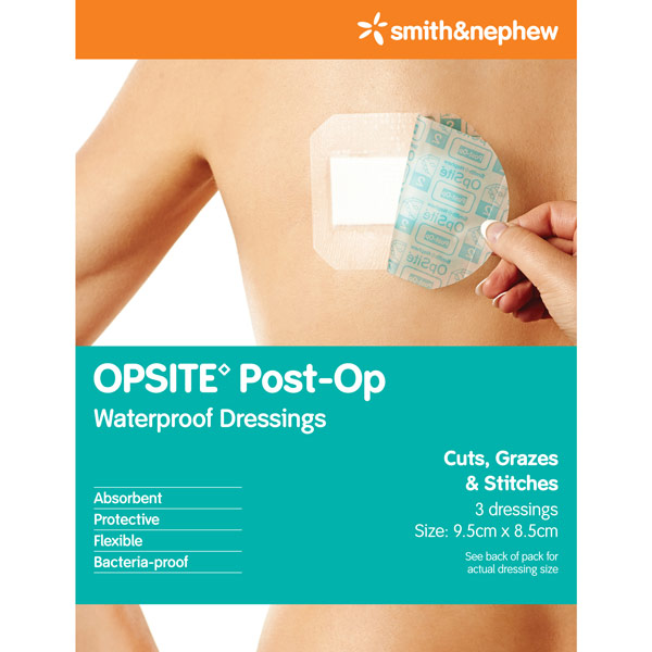 Opsite Post-Op Waterproof Dressing 9.5cmx8.5cm - 3 Pack