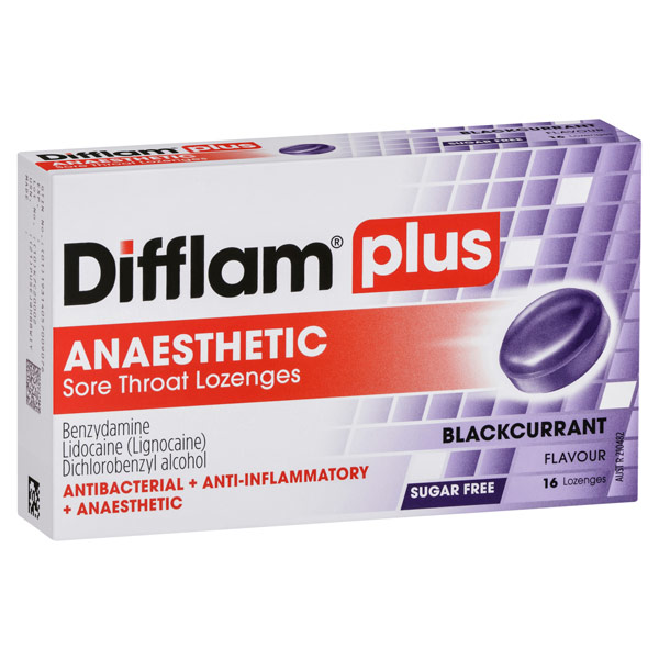 Difflam Plus Sore Throat Lozenges Blackcurrant