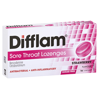 Difflam Sore Throat Lozenges Strawberry - 16 Pack