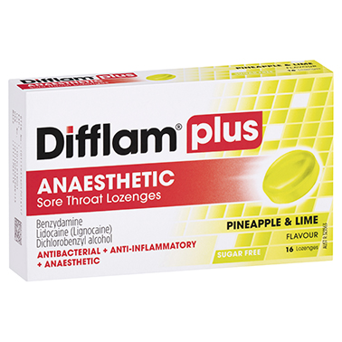 Difflam Plus Anaesthetic Sore Throat Lozenges Pineapple & Lime - 16 Pack