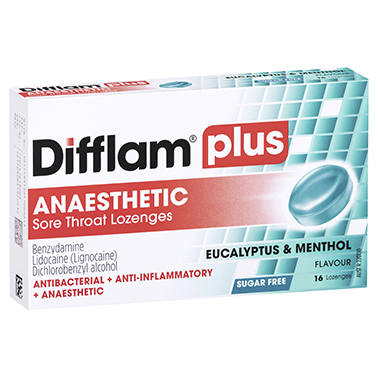 Difflam Plus Anaesthetic Sore Throat Lozenges Eucalyptus & Menthol - 16 Pack
