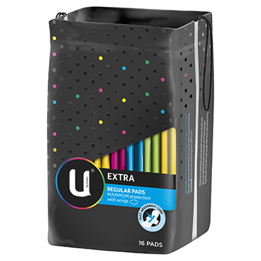 U by Kotex Pads Extra Regular With Wings - 16 Pack