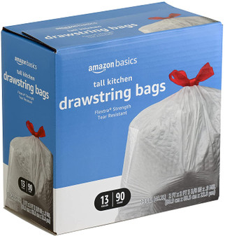 Amazon Basics Flextra Tall Kitchen Drawstring Trash Bags, 13 Gallon