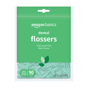 Amazon Basics Mint Dental Flossers, 90 Count, 1 Pack (Previously Solimo)