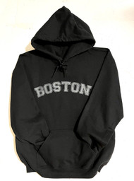 Boston Hooded Pullover Sweatshirt in Black with gray Boston imprint