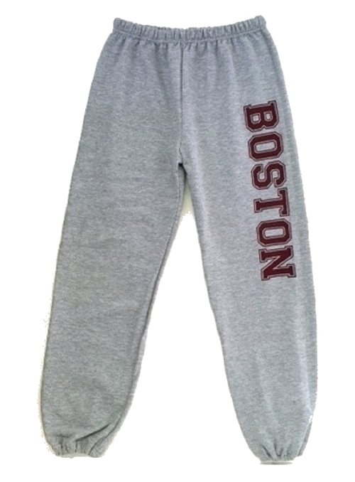 Boston Sweatpants in heather gray with maroon Boston imprint