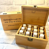 Neatly and securely store your essential oils in this attractive polished bamboo box. Holds 12 essential oils