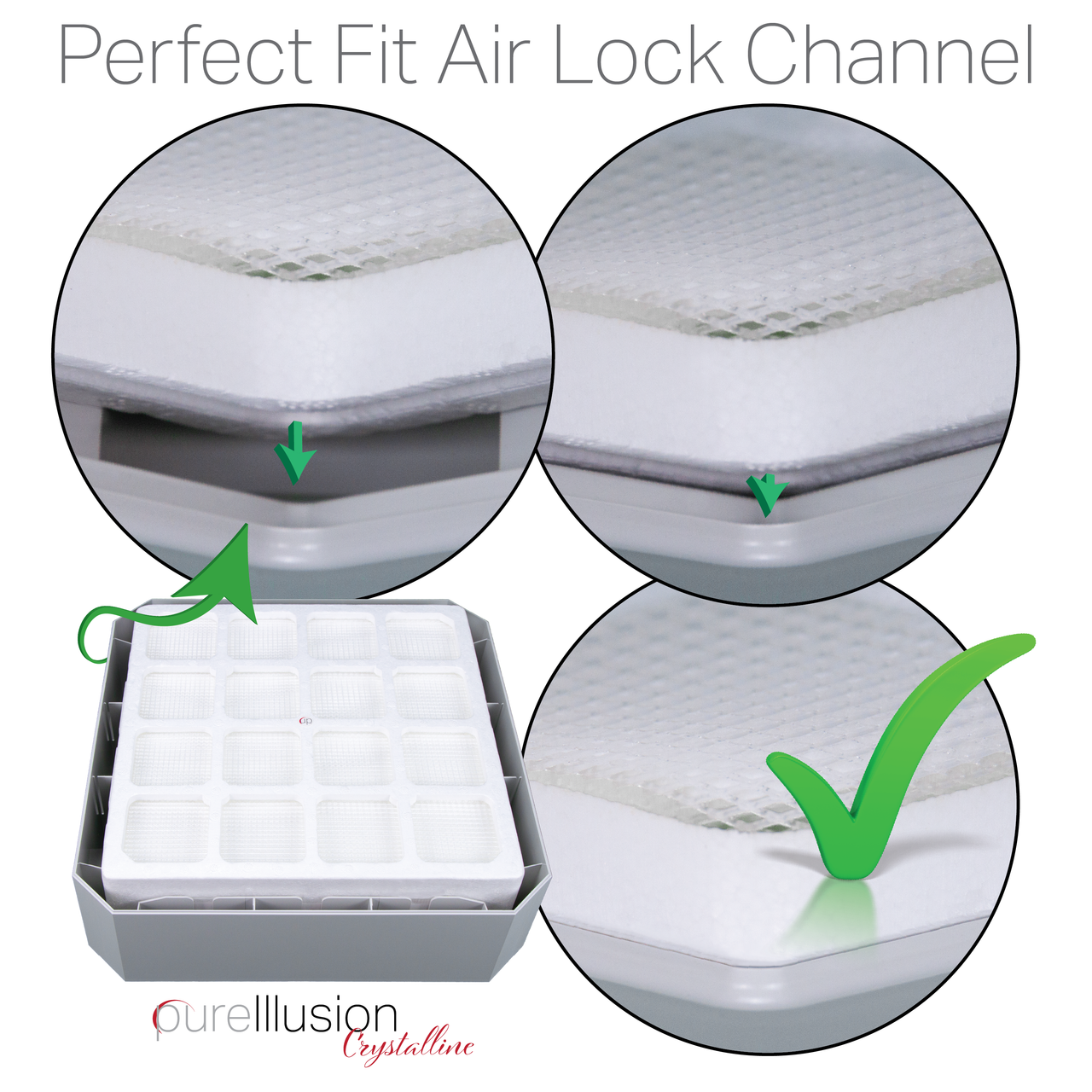 Details matter.  PureIllusion provides detailed instructions on proper airlock channel installation.  PureIllusion Crystalline Replacement Filter Bundle for IQAir HealthPro series air purifiers.