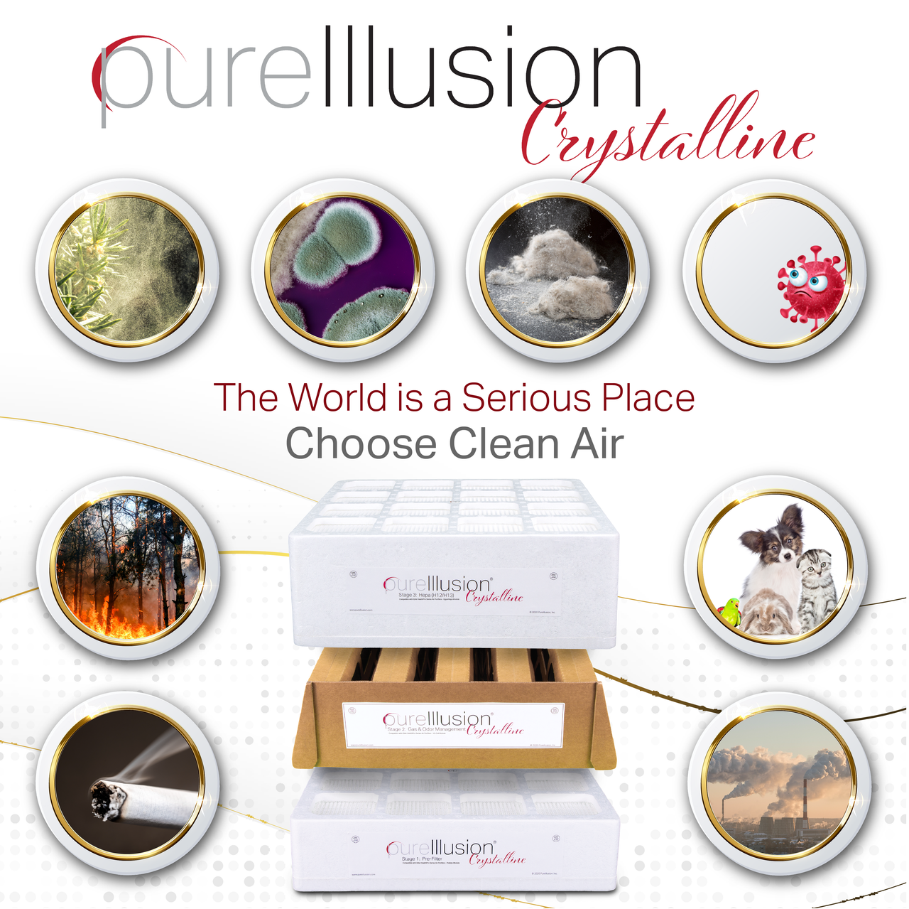 Clean air for a serious world.  PureIllusion Crystalline Replacement Filter Bundle for IQAir HealthPro series air purifiers.