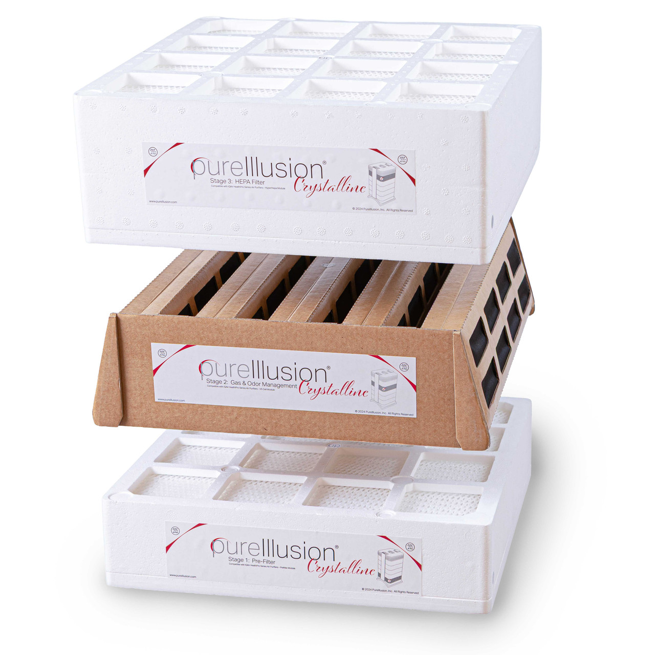 PureIllusion Crystalline Full-Lifecycle Filter Set for IQAir and IQ Air HealthPro and Health Pro Series Air Purifiers, fits HyperHEPA, Hyper HEPA, V5-Cell, V5 Cell, V5Cell, Premax, and Pre-max Modules, includes Genuine Crystalline True HEPA filter for HyperHEPA Module, Gas & Odor management filter for V5-Cell Module, and Prefilter for Premax Module