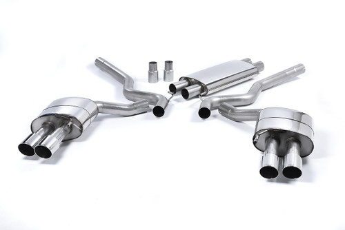 Ford Mustang 5.0 V8 GT (Fastback) - Resonated (Quieter) Cat-Back Exhaust System with Quad Polished GT-90 Trims (For Roush